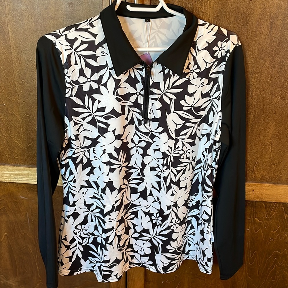 Soneven black and white golf long sleeve shirt.